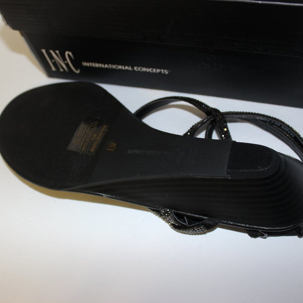 NIB " INC INTERNATIONAL CONCEPT" BLACK MADGE BLING BLACK T-STRAP SANDLE SZ 9.5 M - Picture 3 of 6